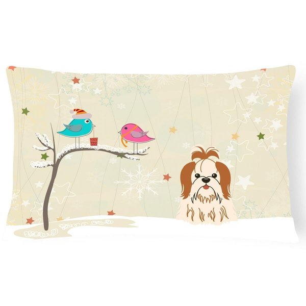 Jensendistributionservices Christmas Presents Between Friends Shih Tzu Red & White Canvas Fabric Decorative Pillow MI2549898